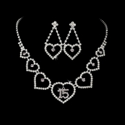 Silver-Tone Lilac Sweet 15 Bridal Wedding Necklace Earring Set