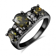 Womens 3 Brown Crystals Black Gold Plated Stainless Steel Wedding Bands, Zircon Crystal Black, SIZE 6 7 8