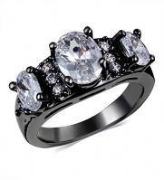 Womens 3 White Crystal Black Gold Plated Stainless Steel Wedding Ring Zircon Crystal Black, SIZE 6 7 8