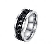 Men's 316L Stainless Steel High Polished Revolvable Center Chain Black Gold Silver Ring 8mm (Black(stainless-steel), 6)