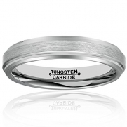 Sale! MNH Women Men 4mm Tungsten Carbide Wedding Band Central Brushed Matte Finish Beveled Polished Rings Size 4