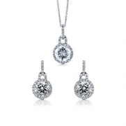 BERRICLE Sterling Silver Round Cubic Zirconia CZ Halo Wedding Earrings and Pendant Necklace Set