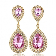 Miraculous Garden Womens Gold Plated Pink Crystal Rhinestone Wedding Hypoallergenic Drop Earrings for Mother's Day (Gold Plated Pink Crystal)
