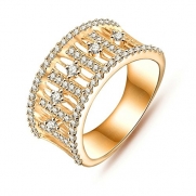 Womens Girls 18K Gold Plated Rings Engagement Wedding Bands Hollow CZ Round Size 7 - Aooaz