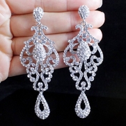 Pageant Austrian Crystal Rhinestone Chandelier Dangle Earrings Prom E2090 2 Colors Gold or Silver (Silver)