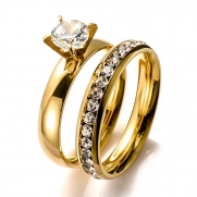 BILONG Jewelry Women Stainless Steel Gold Plated Ring Set With CZ