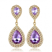 Miraculous Garden Womens Gold Plated Purple Crystal Rhinestone Wedding Hypoallergenic Drop Earrings for Mother's Day (Gold Plated Purple Crystal)