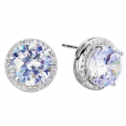 EleQueen 925 Sterling Silver 3.6 Carats Cubic Zirconia Round Halo Bridal Stud Earrings 13mm Rhodium Plated