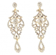 Pageant Austrian Crystal Rhinestone Chandelier Dangle Earrings Prom E2090 2 Colors Gold or Silver (Gold)