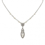 1928 Jewelry Amore Interwoven Silver-Tone Crystal and Simulated Pearl Drop Bridal Necklace