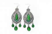 Tagoo Women's Sliver Alloy Turquoise Tears Retro Earring (Green)