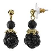 1928 Jewelry Le Marais Florals Gold-Tone Black Drop Earrings