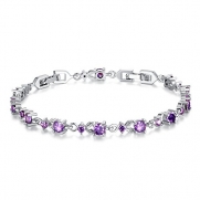 Bamoer Luxury Slender White Gold Plated Bracelet with Sparkling Purple Cubic Zirconia Stones