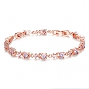 Bamoer Luxury Slender Rose Gold Plated Bracelet with Sparkling Pink Cubic Zirconia Stones