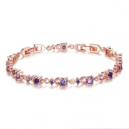 Bamoer Luxury Slender Rose Gold Plated Bracelet with Sparkling Purple Cubic Zirconia Stones