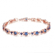 Bamoer Luxury Slender Rose Gold Plated Bracelet with Sparkling Blue Cubic Zirconia Stones