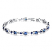 Bamoer Luxury Slender White Gold Plated Bracelet with Sparkling Blue Cubic Zirconia Stones