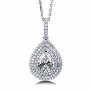 BERRICLE Sterling Silver Pear Cubic Zirconia CZ Halo Wedding Bridal Fashion Pendant Necklace 18