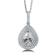 BERRICLE Sterling Silver Pear Cubic Zirconia CZ Halo Wedding Bridal Fashion Pendant Necklace 18