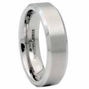 6mm Brushed White Tungsten Carbide Wedding Band Polished Edges Ring Size 7.5