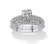 Platinum over Sterling Silver 2 Piece Round Cubic Zirconia Bridal Ring Set - 9