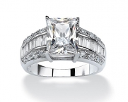 Platinum over Sterling Silver Emerald-Cut Cubic Zirconia Engagement Anniversary Ring - 6