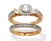 2 Piece 1.19 TCW Round Cubic Zirconia Halo Bridal Ring Set in 18k Gold over Sterling Silver - 10