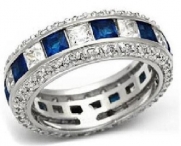 Sterling Silver Simulated Blue Sapphire Eternity Anniversity Wedding Band Ring Size 7