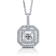 BERRICLE Princess Cubic Zirconia Sterling Silver Double Halo Pendant Necklace