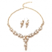 FAYBOX Glamorous Crystal Rhinestone Beading Necklace Earrings Wedding Jewelry Sets Pearls Gold