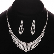 Fashion Jewelry Set Necklace And Earrings Of Silver Rhinestone Crystal For Wedding Bridal Party Prom