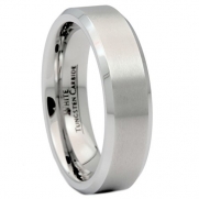 6mm Brushed White Tungsten Carbide Wedding Band Polished Edges Ring Size 6