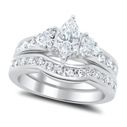 Marquise Trillion CZ Wedding Ring Set in Sterling Silver