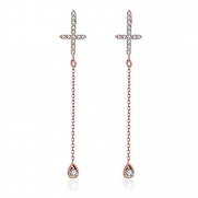 iCAREu Platinum Plated Cross Shape Personalized Post Earrings with Zircon (Rose Gold)