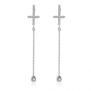 iCAREu Platinum Plated Cross Shape Personalized Post Earrings with Zircon (Platinum)