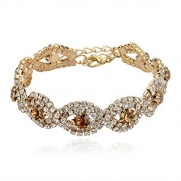 Long Way® Women's Gold Plated Crystal Bracelet Wedding Jewelry 6.7+2.4(Gold Brown)
