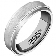 Sale! MNH Men's 6mm Tungsten Carbide Wedding Band Central Brushed Matte Finish Beveled Polished Rings Size 7