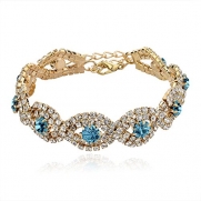 Long Way® Women's Gold Plated Crystal Bracelet Wedding Jewelry 6.7+2.4(Gold Blue)