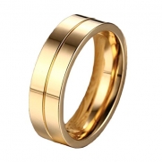 Beydodo Stainless Steel Rings(Wedding Bands) Stripe Design Promise Ring Width 6mm Gold Size 7 1PC