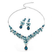 FAYBOX Glamorous Crystal Rhinestone Beading Necklace Earrings Wedding Jewelry Sets Light blue