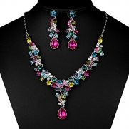 FAYBOX Glamorous Crystal Rhinestone Beading Necklace Earrings Wedding Jewelry Sets Colorful