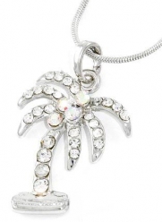 Gorgeous Clear and AB Crystal Tropical Palm Tree Silver Tone Pendant Necklace for Teens and Women