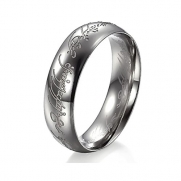 Double FNT 6MM White Mithril Word Engraved Titanium Steel Retro Style Ring, Size 7-12