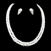 Bridal Wedding Jewelry Set Crystal Pearl Double Strands Necklace White