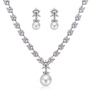 Bling Jewelry Bridal South Sea Pearl CZ Marquise Leaf Necklace and Earrings Set