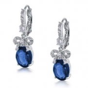 Bling Jewelry Bridal Bow Ribbon CZ Sapphire Color Drop Leverback Earrings