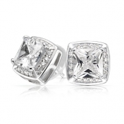 Bling Jewelry Bridal Square Princess Cut CZ Stud Earrings 925 Sterling Silver 8mm