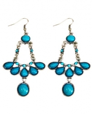 Handmade Silver-plated Turquoise Linear Earrings, 'Turquoise Blossom'