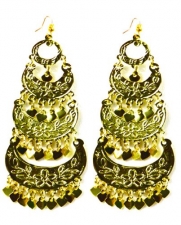 Gold Tone Brass Earring, ' Triple Makhrata'