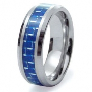 Tungsten Carbide Blue Carbon Fiber Inlay Wedding Band Ring 8mm Sz 7.5